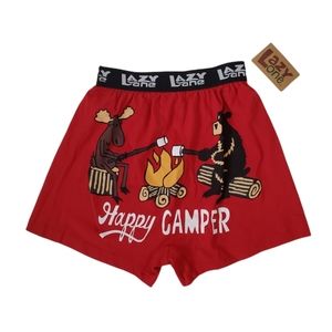 Lazy One Happy Camper Red Boxer Brief Shorts Men's New NWT Sz Small